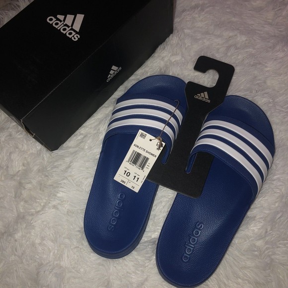 New Adidas Size 10 Men’s Blue Adilette Shower Slide Sandals - Picture 1 of 3